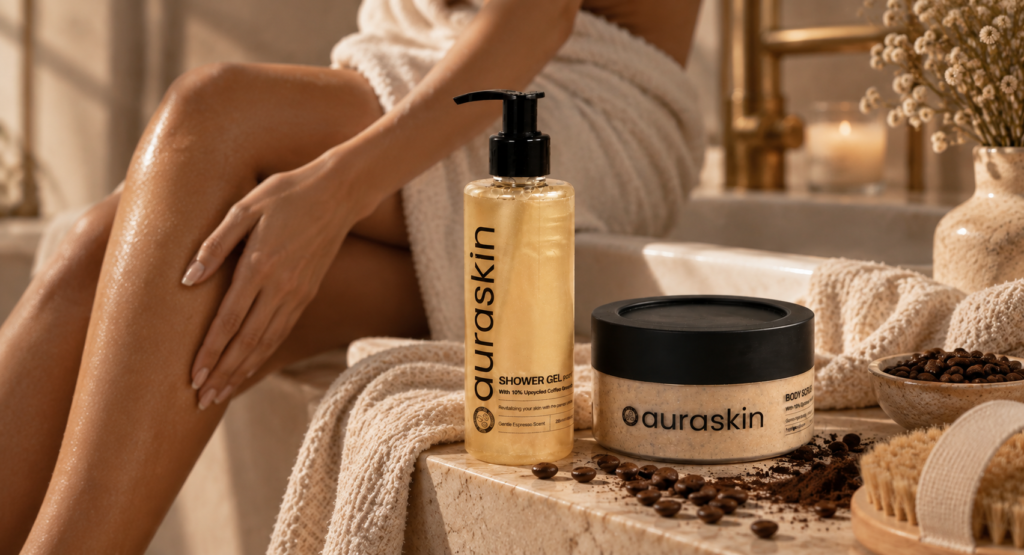 Ritual de îngrijire cu produsele AuraSkin cu aromă de cafea